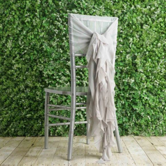 1 Set Silver Chiffon Hoods With Ruffles Willow 250 Chair Sashes - Picture 1 of 3